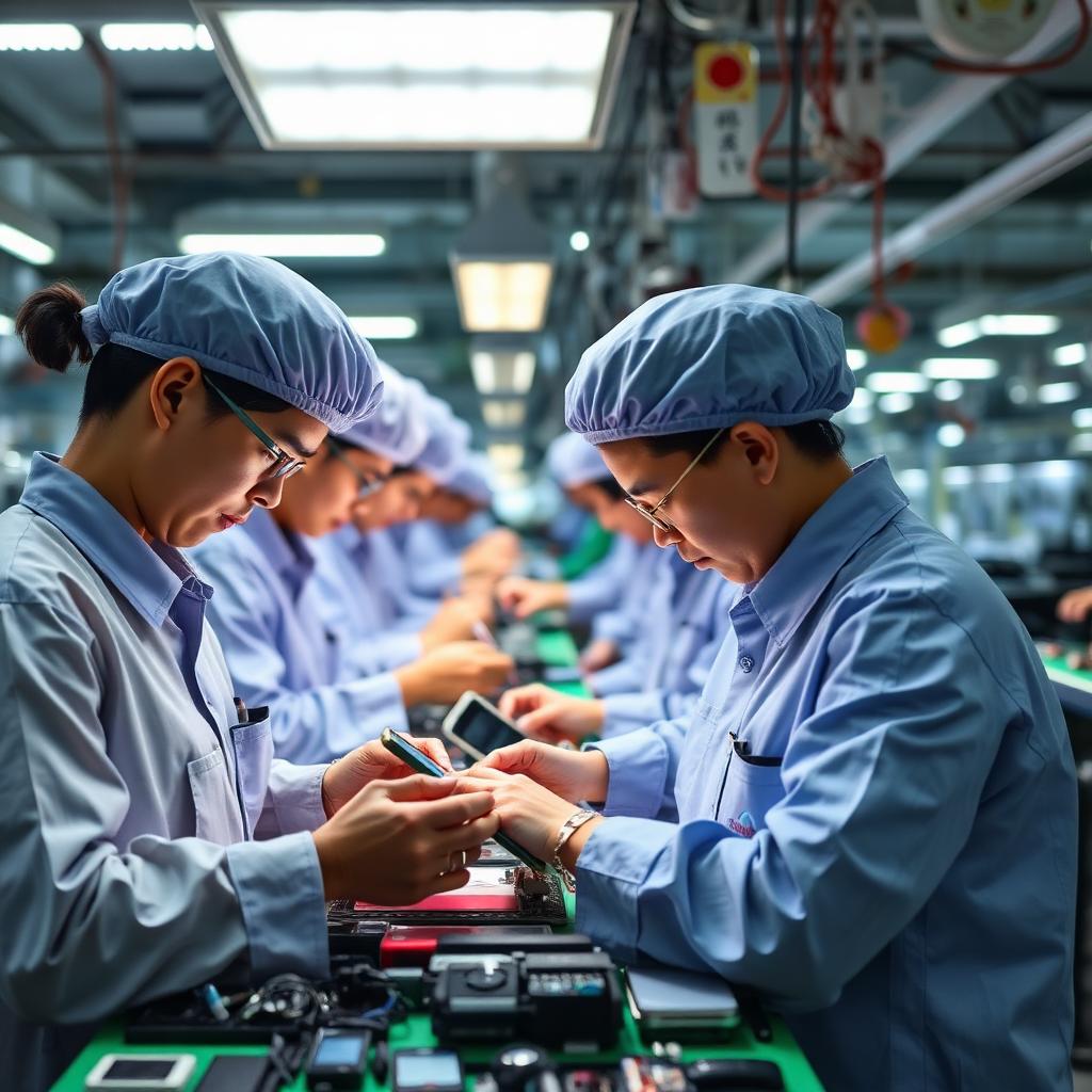 Elektronik montaj hattı işçileri
