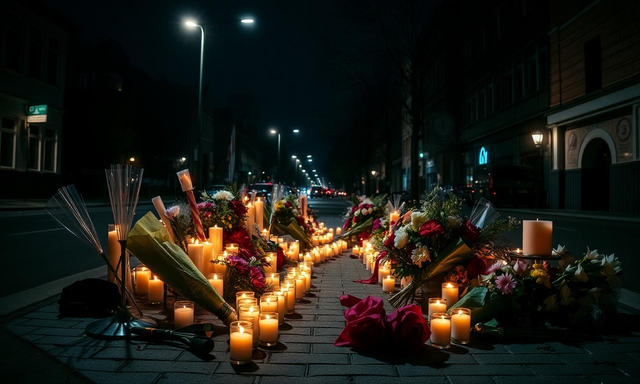 Hanau'da anma töreninde mumlar ve çiçekler