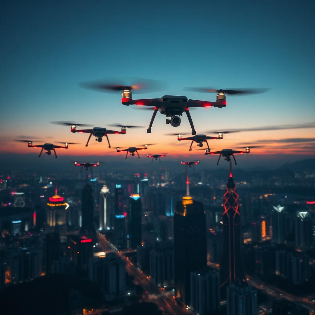 Shenzhen üzerinde dron sürüsü